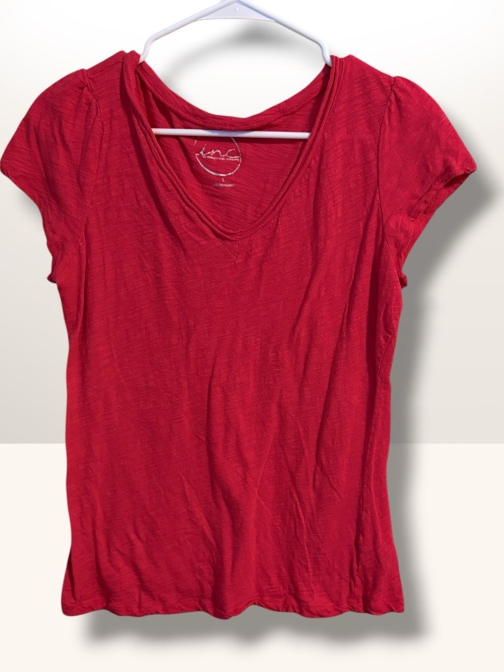 INC International Concepts Bright Red V-Neck Short Sleeve Tee
